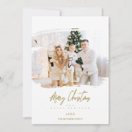 Brushstroke Christmas Golden Snowflakes Photo Feiertagskarte