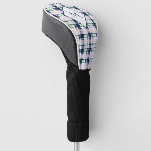 Brushstroke Navy Blue Preppy Kariert Mit Monogramm Golf Headcover (angewinkelt)