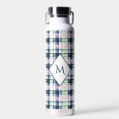 Brushstroke Navy Blue Preppy Kariert Mit Monogramm Trinkflasche (Vorne)