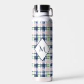 Brushstroke Navy Blue Preppy Kariert Mit Monogramm Trinkflasche (Rückseite)