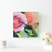 Brushy Floral I Quadratische Wanduhr (Zuhause)
