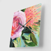 Brushy Floral I Quadratische Wanduhr (Winkel)