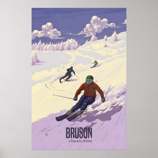 Bruson Schweiz Skigebiet Reiseplakat Poster (Vorne)