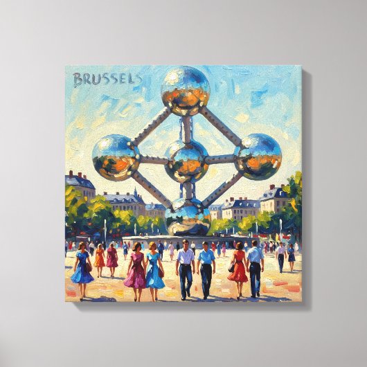 Brüssel Atomium Ikonisches Monument Gespannte Lein Leinwanddruck (Vorderseite)