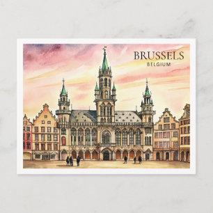 Brüssel Belgien Aquarell Grand Palace Feiertagspostkarte