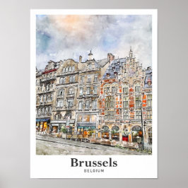 Brüssel Belgien Art Travel Watercolor Hand Drawing Poster