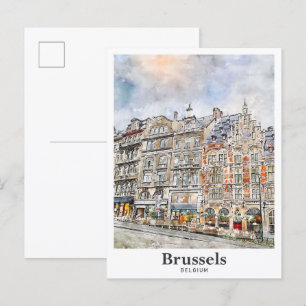 Brüssel Belgien Art Travel Watercolor Hand Drawing Postkarte