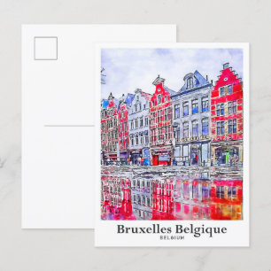 Brüssel Belgien Belgium Reise Wasserfarbe Postkarte