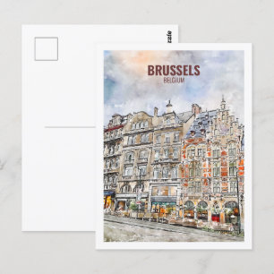 Brüssel Belgien Berühmte Reise-Wasserfarbe Postkarte
