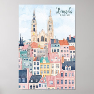 Brüssel Belgien Gouache Paint Illustration Travel Poster