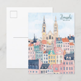 Brüssel Belgien Gouache Paint Illustration Travel Postkarte