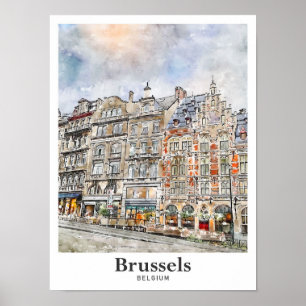 Brüssel Belgien Kunst Reise Aquarell Handgezeichne Poster