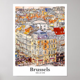 Brüssel Belgien Reise Wasserfarbe Handgezeichnet Poster