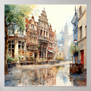 Brüssel Belgien Reisen Wasserfarben Kunst drucken Poster