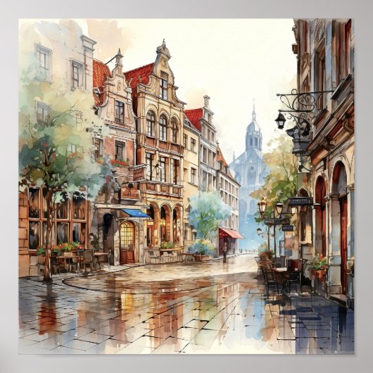 Brüssel Belgien Reisen Wasserfarben Kunst drucken Poster (Vorne)
