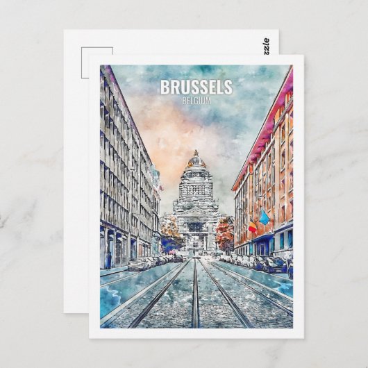 Brüssel Belgien Reiseziel Wasserfarben Postkarte (Vorne/Hinten)