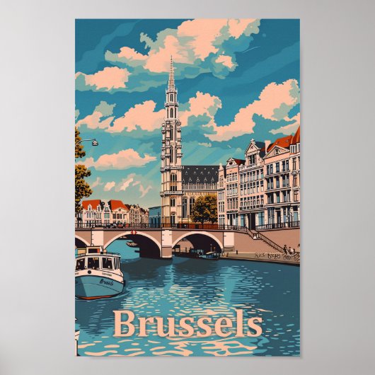 Brüssel Belgien Vintag Retro Travel Illustration Poster (Vorne)