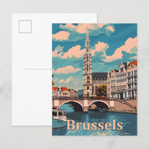 Brüssel Belgien Vintag Retro Travel Illustration Postkarte
