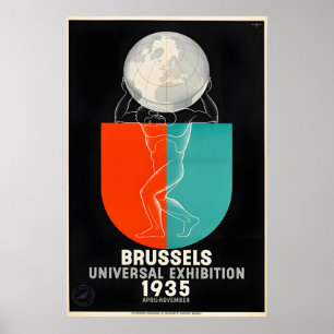 Brüssel Belgien - Vintage 1935 Expo Reiseplakat Poster