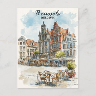 Brüssel Belgien – Vintage-Aquarell-Stadtansicht Postkarte