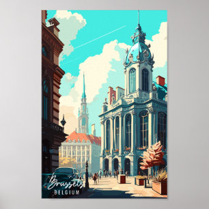 Brüssel Belgien Vintage Reise Illustration Poster