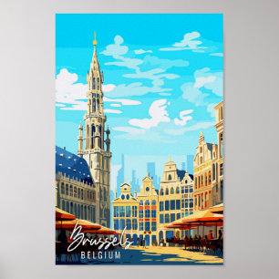 Brüssel Belgien Vintage Reise Illustration Poster