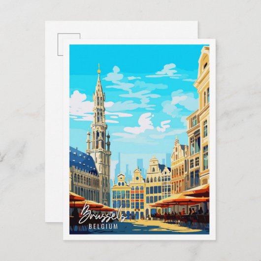 Brüssel Belgien Vintage Reise Illustration Postkarte (Vorne/Hinten)