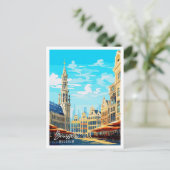 Brüssel Belgien Vintage Reise Illustration Postkarte (Stehend Vorderseite)
