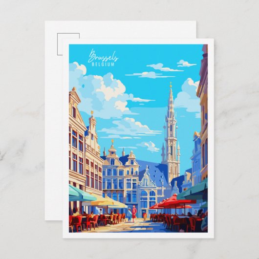Brüssel Belgien Vintage Reise Illustration Postkarte (Vorne/Hinten)