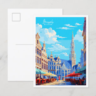 Brüssel Belgien Vintage-Reiseillustration Postkarte