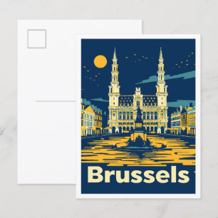 Brüssel Belgien Vintage-Reiseillustration Postkarte