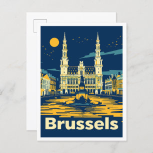 Brüssel Belgien Vintage Travel Illustration Postkarte