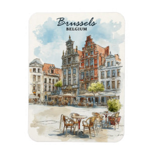 Brüssel Belgien - Vintages Wasserfarbenbild Stadt Magnet