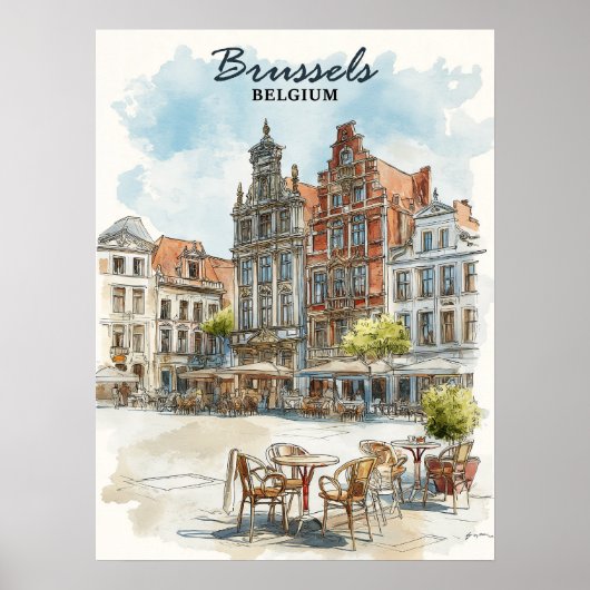 Brüssel Belgien - Vintages Wasserfarbenbild Stadt Poster (Vorne)