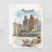 Brüssel Belgien - Vintages Wasserfarbenbild Stadt Postkarte (Vorne/Hinten)