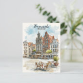 Brüssel Belgien - Vintages Wasserfarbenbild Stadt Postkarte (Stehend Vorderseite)