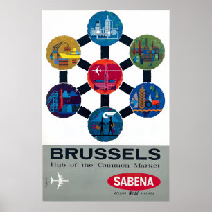 Brüssel Druck Belgien Kunst Sebena Airlines Reise Poster
