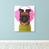 Brüssel Griffon mit rosa Earmuffs Leinwanddruck (Insitu (Holzboden))