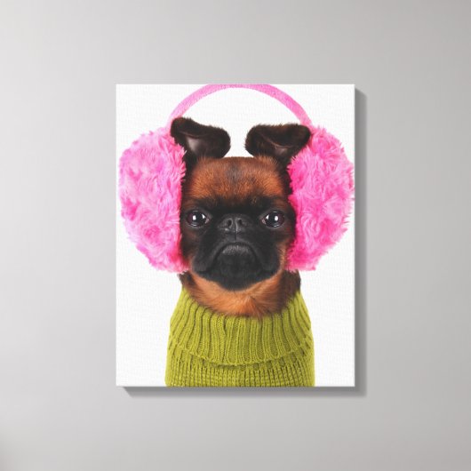 Brüssel Griffon mit rosa Earmuffs Leinwanddruck (Vorderseite)