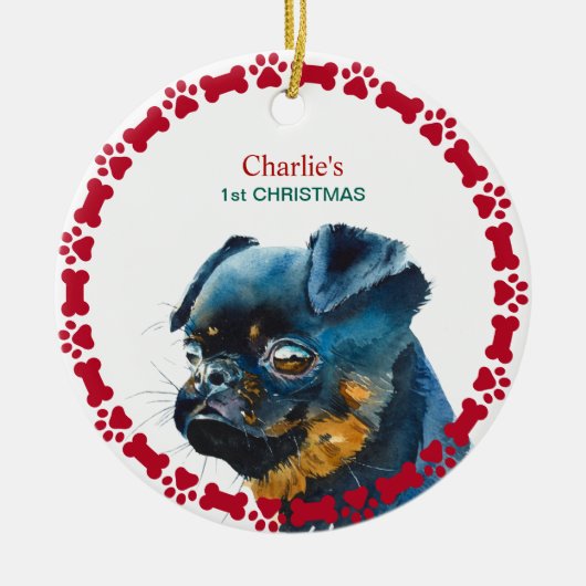 Brüssel Griffon Personalisiert Christmas Keramik Ornament (Vorne)