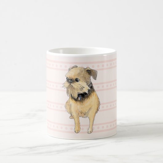 Brüssel Griffon Sitting Watercolor in Pink Kaffeetasse (Mittel)