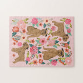 Brüssel Griffon Vintag Florals pink Puzzle (Horizontal)