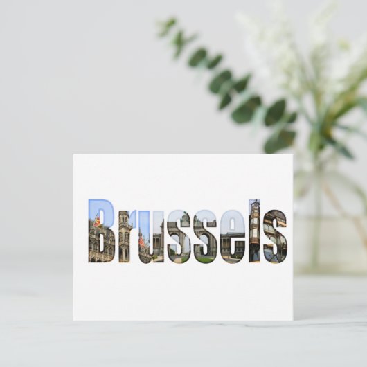 Brüssel mit touristischen Stätten in Buchstaben Postkarte (Stehend Vorderseite)