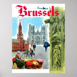 Brüssel, Stadtzentrum, Belgien. Vintage-Reise Poster