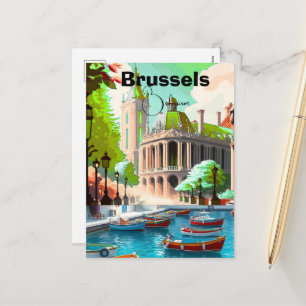 Brüssel Travel Art Postkarte, Belgien Travel Art, Feiertagspostkarte