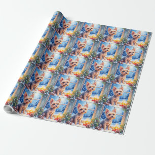 Brüsseler Griffon-Frost-Fenster-Weihnachtskunst Geschenkpapier