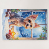 Brüsseler Griffon-Frostfenster-Weihnachtskunst Puzzle (Horizontal)