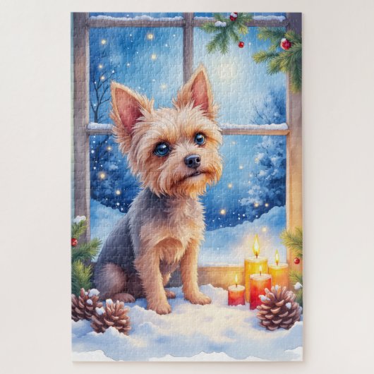 Brüsseler Griffon-Frostfenster-Weihnachtskunst Puzzle (Vertikal)