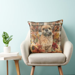 Brüsseler Griffon Hund Herbst Aquarell Blumen Kissen