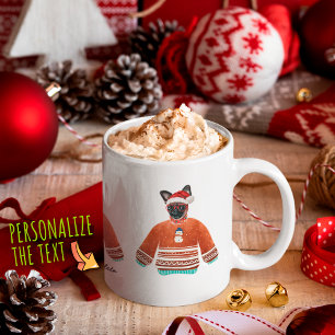 Brüsseler Hund trägt hässlichen Pullover Weihnacht Kaffeetasse